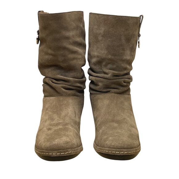 Stuart Weitzman Women’s Taupe Suede Mid-Calf Slouch Slip-On Coinage Boots Size 7 - Picture 2 of 12